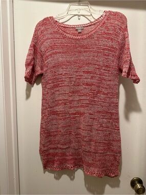 J. Jill Red Marled Short-Sleeve Knit Top 100% Linen Size Small
